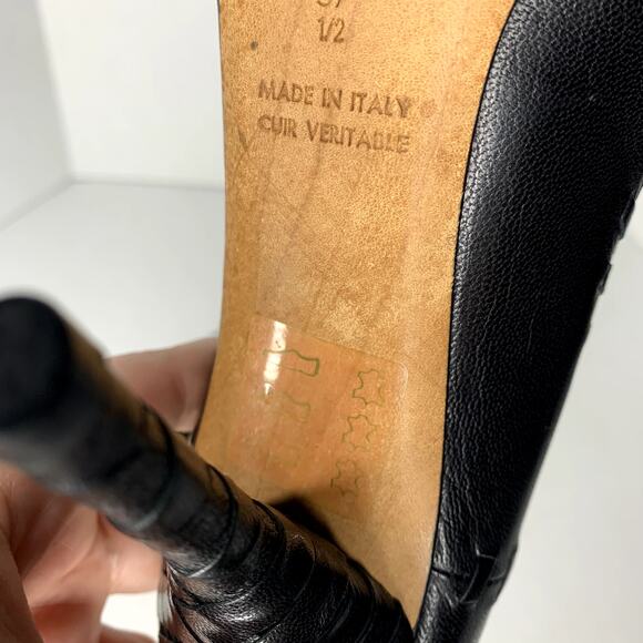 YSL rive gauche line black leather pointy pumps bow accent women's size 37.5 - Picture 9 of 9